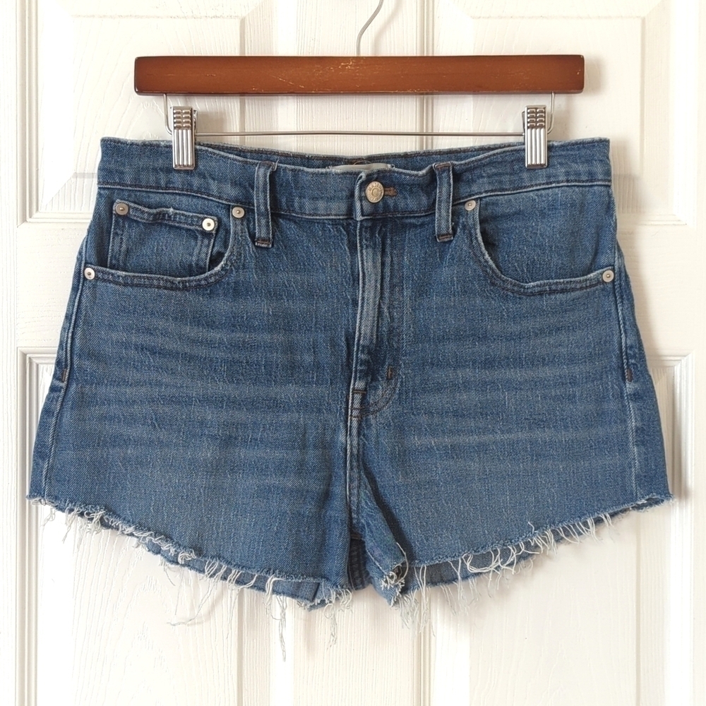Madewell Classic Medium Wash High Waisted Cut Off Raw Hem Relaxed Jean Shorts 29